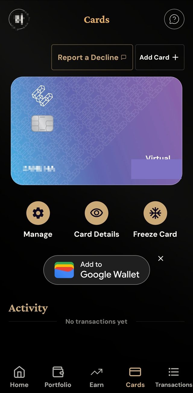 Issued virtual card with an Add to Google Wallet button